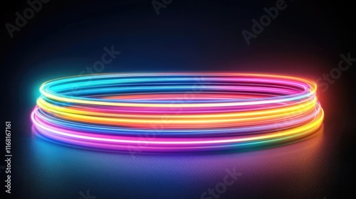 Rainbow abstract background idea. Vibrant neon light rings in a dark background create a stunning visual display.