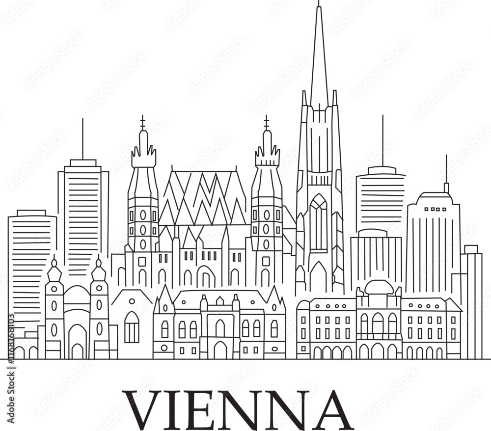 Naklejka premium Vienna City Line Draw Simple Minimalist