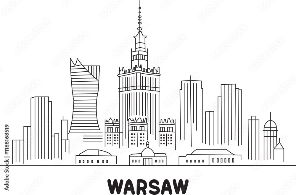 Obraz premium Warsaw City Line Draw Simple Minimalist