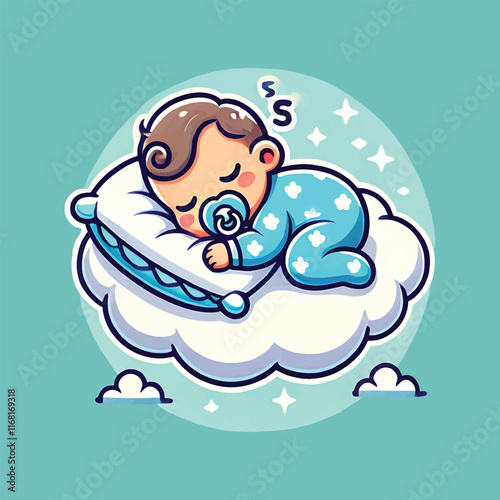 
Cute Baby Sleeping On Cloud Pillow Cartoon Icon Illustration.
