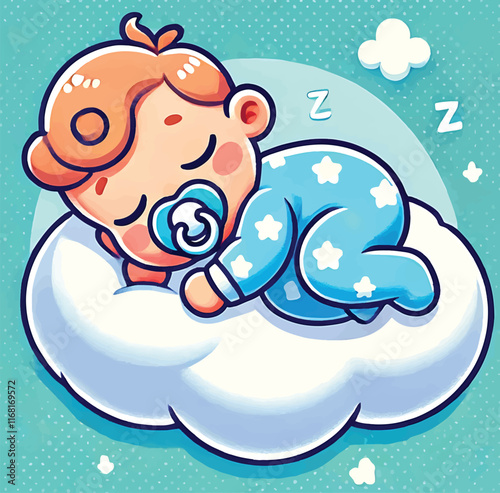 
Cute Baby Sleeping On Cloud Pillow Cartoon Icon Illustration.
