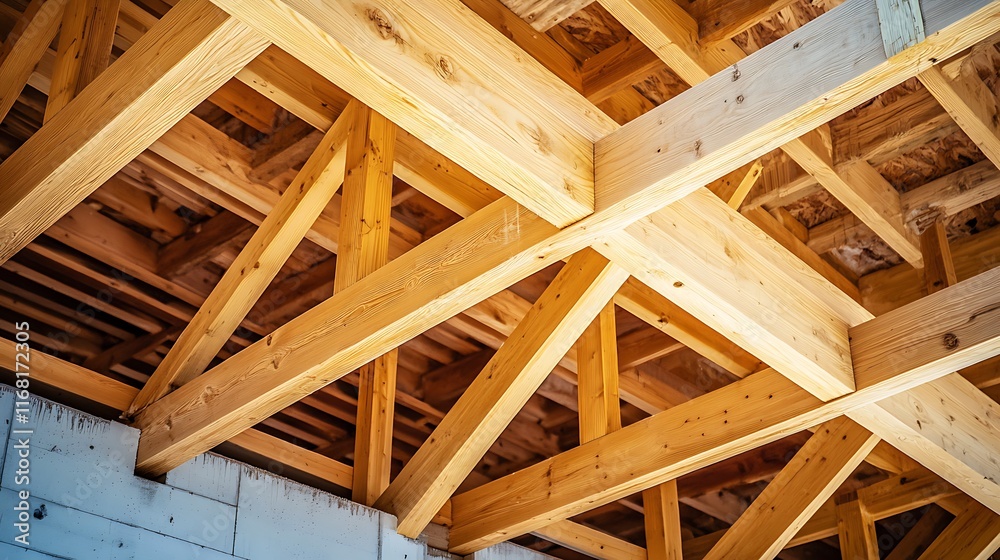 Wooden Roof Truss Structure: Construction Beams and Framework Wooden Roof Truss Structure: Construction Beams and Framework