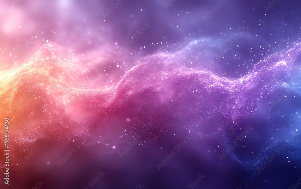 Abstract cosmic nebula with swirling, vibrant colors and sparkling particles.