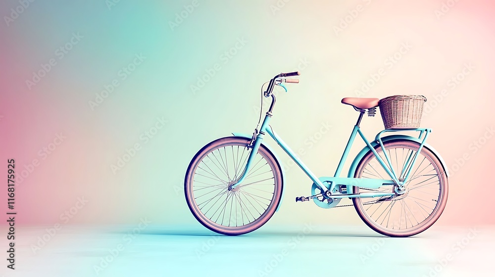 Fototapeta premium Pastel Blue Vintage Bicycle with Basket Summer Ride Retro Style