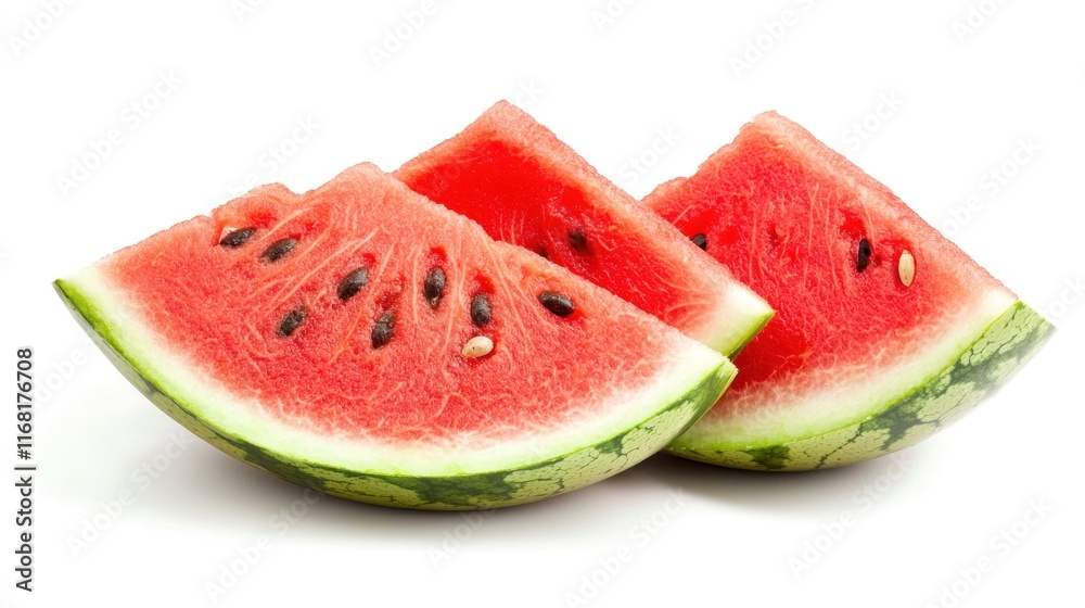 Two Slices Of Juicy Red Watermelon Isolated On White Two Slices Of Juicy Red Watermelon Isolated On White