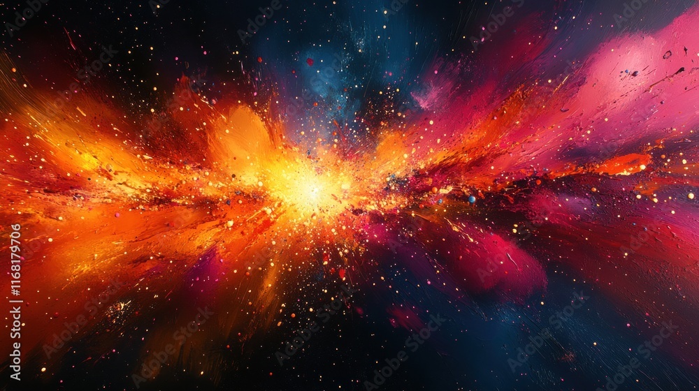 Naklejka premium Dynamic Comic Book Explosion with Radial Symmetry and Bold Colors for Action Effects