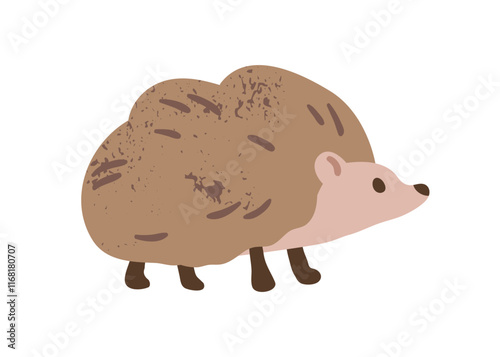 Hedgehog profile. Cute fluffy forest animal with spiky needles, side view. Ch...