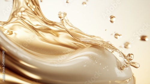 Elegant design facial soap cream container in shiny gold, giving a luxurious and exclusive impression, looks like a white facial cream with rich content of facial skin nutrients