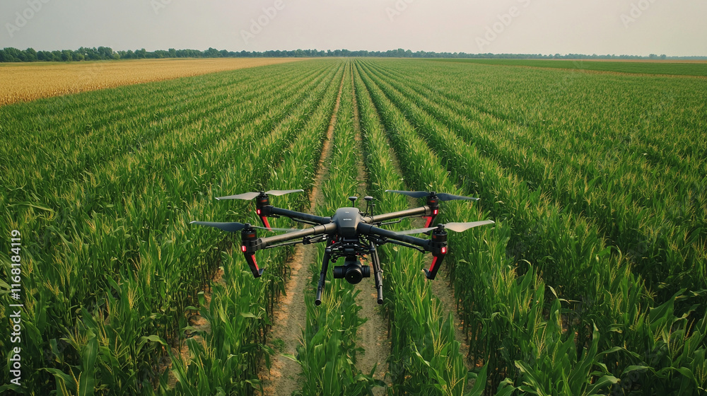 Agricultural drones, large corn fields Agricultural drones, large corn fields