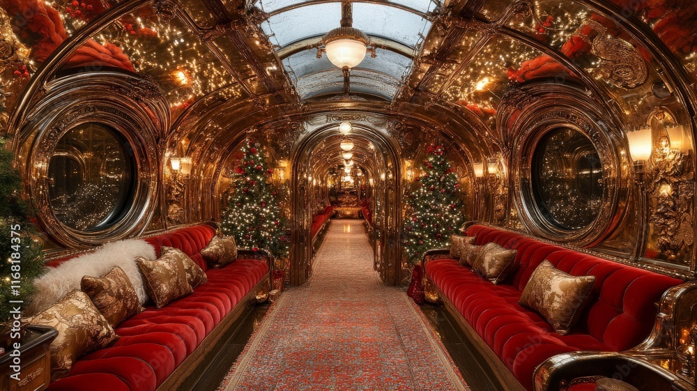 Obraz premium Christmas Express train inside, art deco