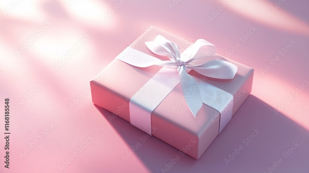 Pink gift box with white ribbon on pink background. Pink gift box with white ribbon on pink background.