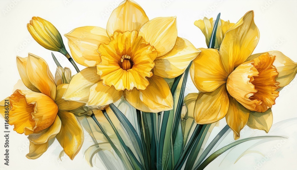 Fototapeta premium Yellow daffodils flowers isolated on white background