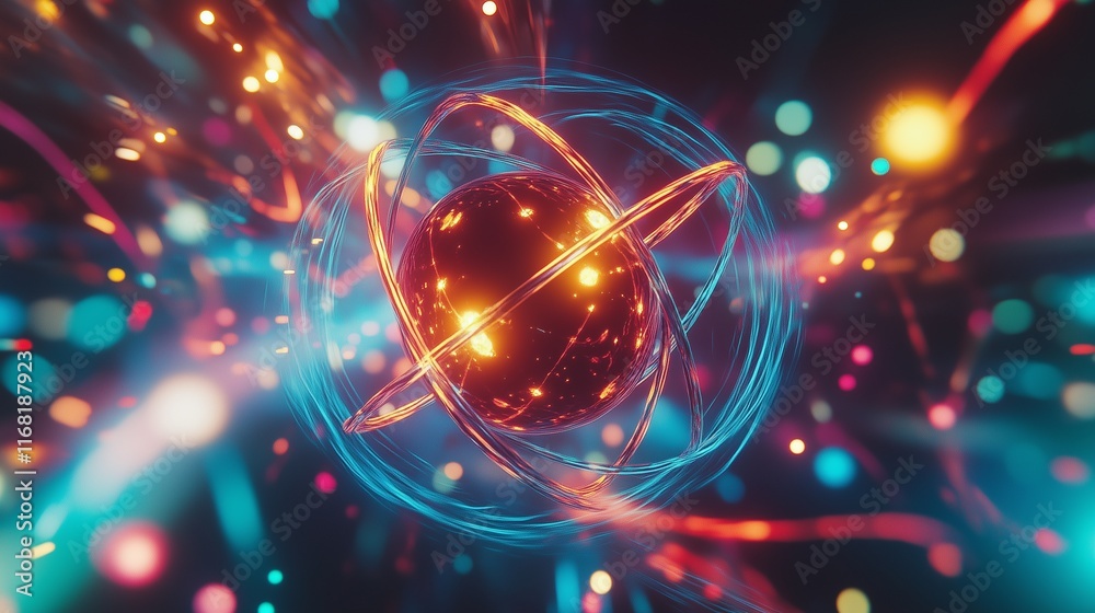 A mesmerizing visualization of the strong nuclear force with glowing quarks in vivid colors. A mesmerizing visualization of the strong nuclear force with glowing quarks in vivid colors.