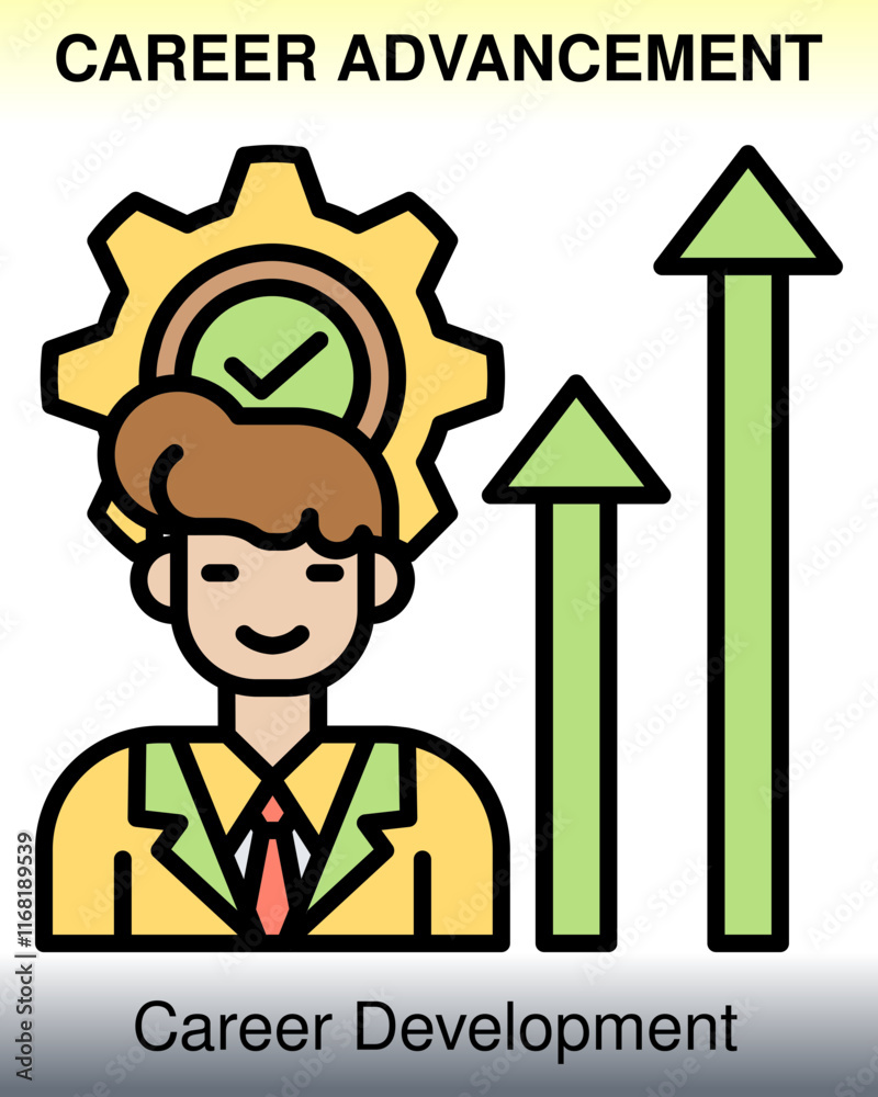 Career advancement icon colored with black outline Career advancement icon colored with black outline