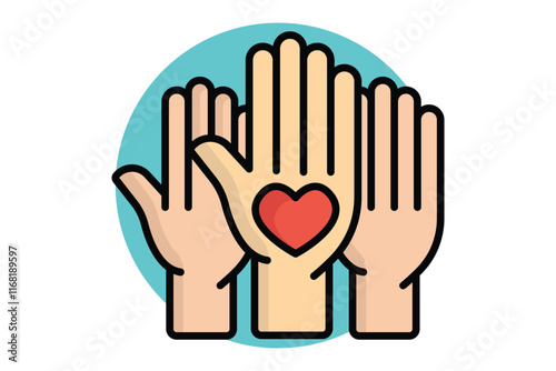 Volunteers icon. colored outline icon style. hand with heart. icon related to charity. donation elements vector illustration