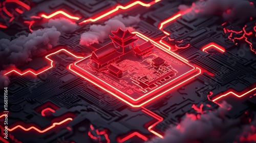 Cascading Neon Patterns in Futuristic Interactive Chinese Visuals