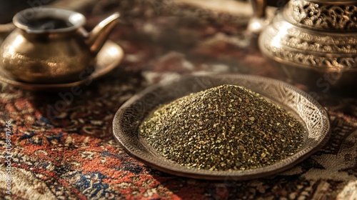 Aromatic Spice Blend In Antique Dish On Rug