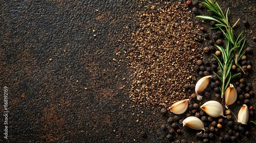 Aromatic Spices Garlic Cloves and Rosemary Sprigs
