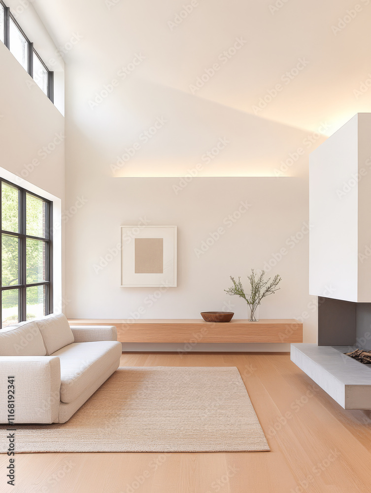Fototapeta premium Modern living room design featuring minimalist furniture and natural light