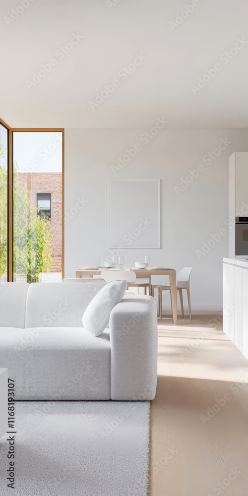 Fototapeta premium Modern living room with bright light and minimalist furniture design