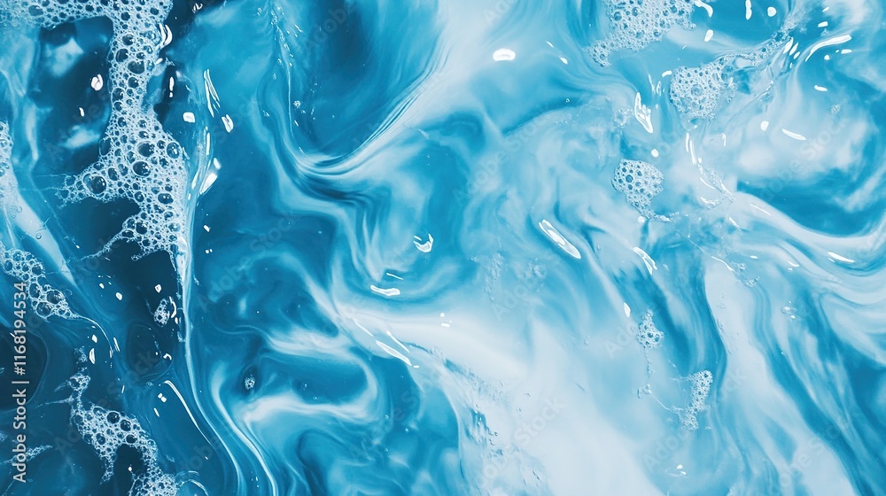 Transparent Blue Water Surface with Ripples, Splashes, and Bubbles: Abstract Summer Background for Cosmetics and Skincare Advertising Transparent Blue Water Surface with Ripples, Splashes, and Bubbles: Abstract Summer Background for Cosmetics and Skincare Advertising