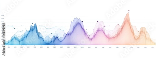 Colorful data visualization showcasing trends over time with multiple peaks and valleys from the 1800s to the present