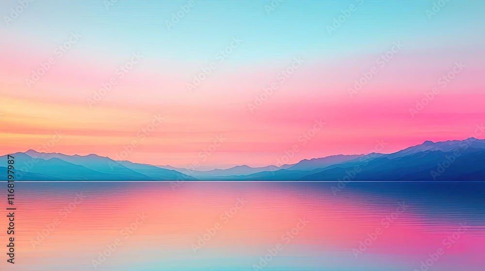 Pastel skies idea. A serene landscape featuring soft pastel colors at dawn over tranquil water.