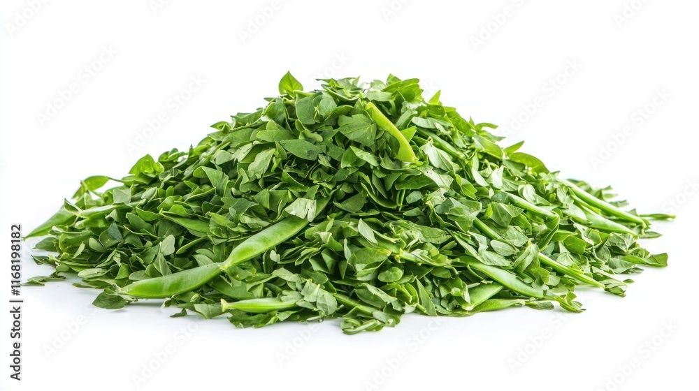Fresh Green Pea Leaves and Pods Arranged in a Pile Fresh Green Pea Leaves and Pods Arranged in a Pile