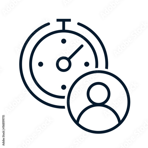 Hours, person. Concept working, personal time. Vector linear icon isolated on white background.