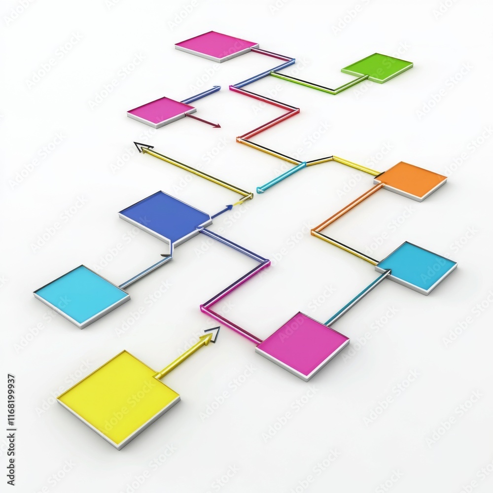 Flowchart Design with Colorful Geometric Shapes and Arrows for Process Mapping and Visualization Flowchart Design with Colorful Geometric Shapes and Arrows for Process Mapping and Visualization