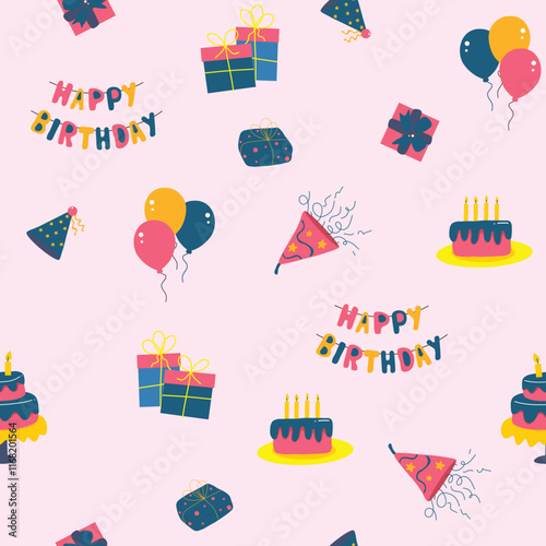 Seamless pattern with birthday icon illustrations