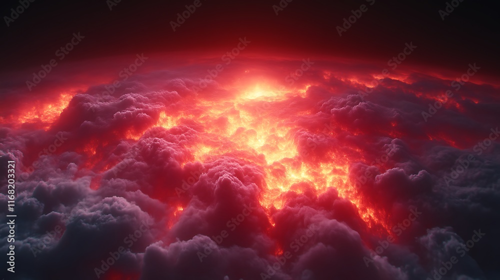Fototapeta premium Fiery Cloudscape: A Dramatic, Red-Hued Inferno of Clouds