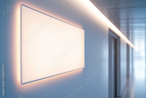 Modern Interior Design with Illuminated Wall Panel and Soft Lighting in a Contemporary Business Environment