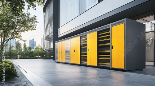 Digital Rendering of Gray and Yellow Mobile Storage Lockers

 photo