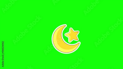 Moon and Star Icon Animation Motion Graphic, Ramadan Icon,  Green Screen