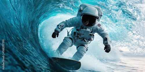 Wallpaper Mural Astronaut Surfing on a Wave in an Oceanic Setting Torontodigital.ca