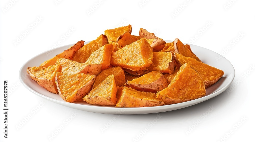 Roasted Sweet Potato Wedges on a White Plate Roasted Sweet Potato Wedges on a White Plate