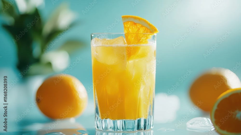 Fototapeta premium Refreshing Iced Orange Juice Drink Glass
