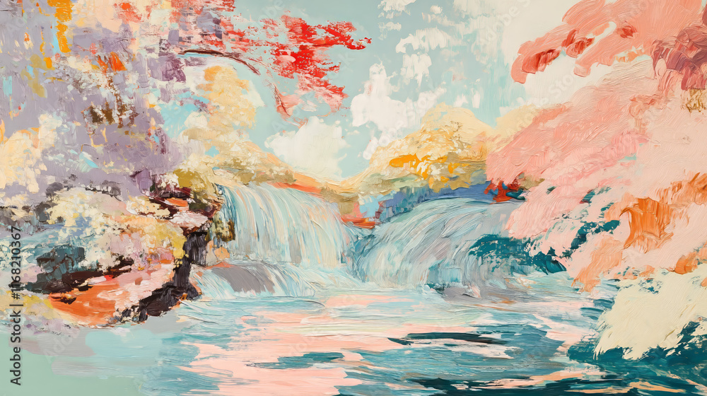Fototapeta premium Vibrant Waterfall in a Fantasy Landscape