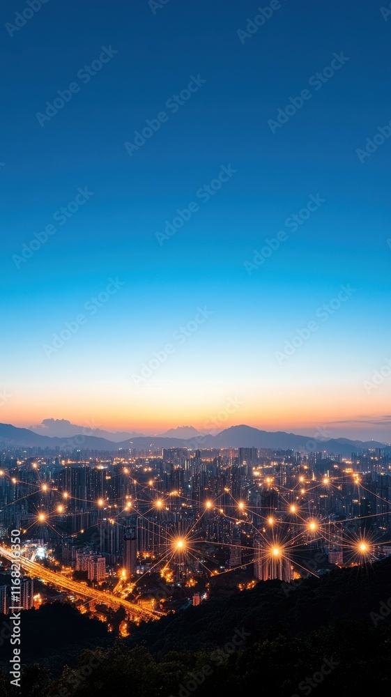 Fototapeta premium Smart city interconnected through advanced technology, enhancing urban life and sustainability for future generations.