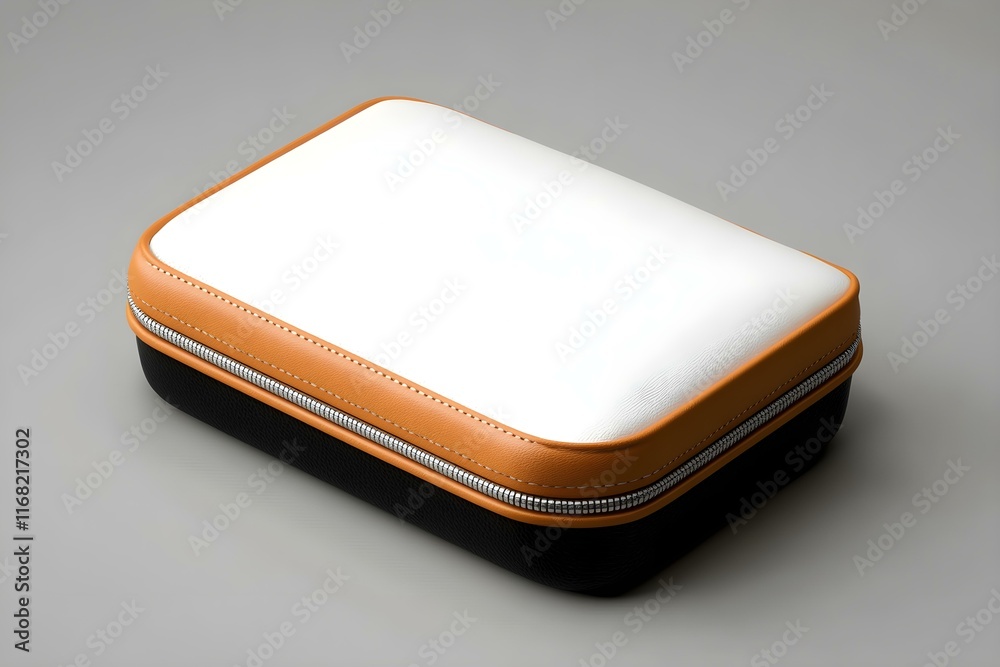 Elegant Leather Pouch Mockup with White Lid on a Grey Background