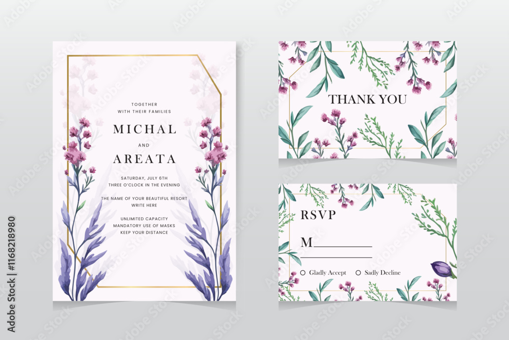 Fototapeta premium wedding invitation with delicate floral frame. Wedding invite, invitation, rsvp, save the date card design with greeting card, multi-purpose vector