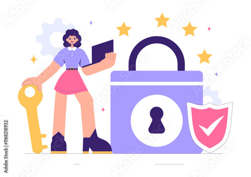 GDPR or General Data Protection Regulation Illustration featuring Cybersecurity, Personal Information Protection, and Access Control Verification