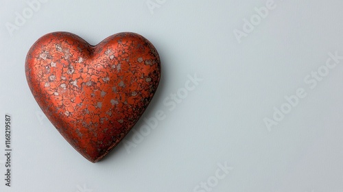 Red heart-shaped object on a light gray background.