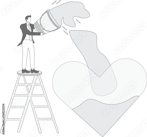 Work passion, mindset or attitude to work according to our talents and interests, businessman work with heart, Businessman pouring water to fill heart shaped metaphor of passion