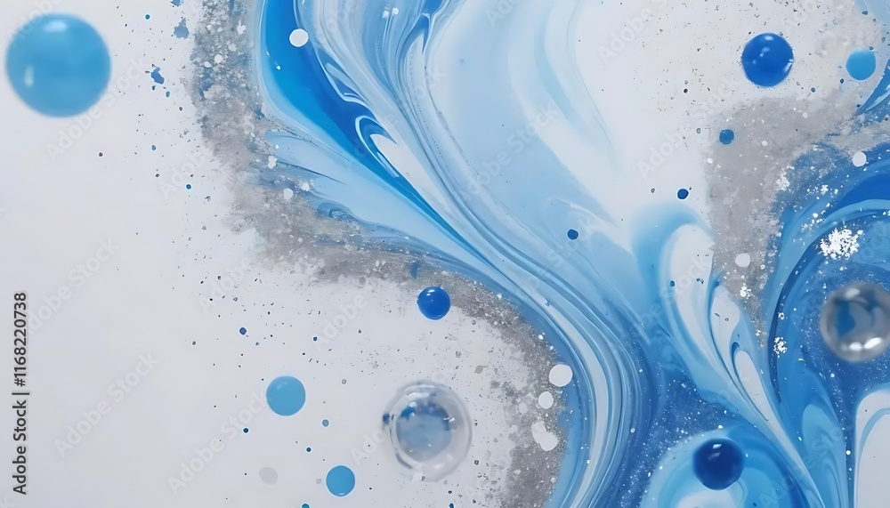 Fototapeta premium Shimmering Silver-White Mesmerism: Fluid Art Abstract