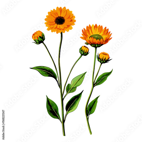 Marigold in vintage style vector illustration (5)