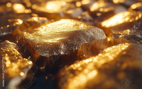 Glowing gold nuggets close-up.
