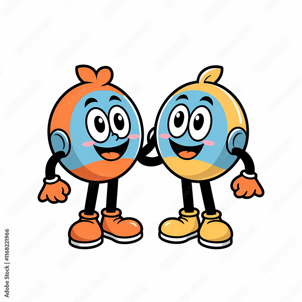Fototapeta premium Pair of friendly cartoon spheres holding hands