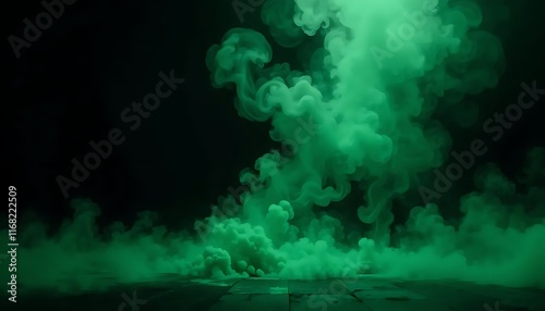 Ethereal Green Smoke Whisping on Black Floor photo